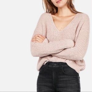 EXPRESS light pink/blush Chenille Shaker Knit v-neck sweater